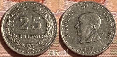 Сальвадор 25 сентаво 1977 года, KM# 139, 466q-391