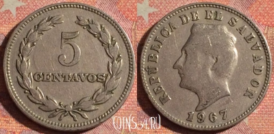 Сальвадор 5 сентаво 1967 года, KM# 134, 116i-003