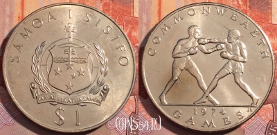 Самоа и Сисифо 1 доллар 1974 года, KM# 18, 122a-063