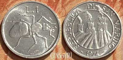 Сан-Марино 1 лира 1974 года, KM# 30, 461q-267 ♛