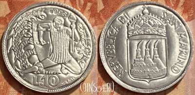 Сан-Марино 10 лир 1973 года, KM# 25, 461q-234 ♛