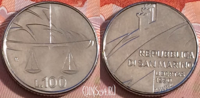 Сан-Марино 100 лир 1990 года, KM# 254, 105b-088