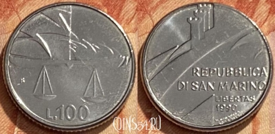 Сан-Марино 100 лир 1990 года, KM# 254, 461q-258 ♛