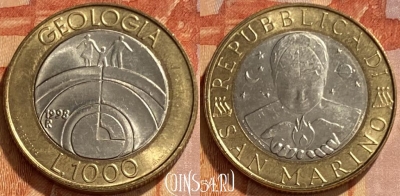 Сан-Марино 1000 лир 1998 года, KM# 384, 461q-193 ♛