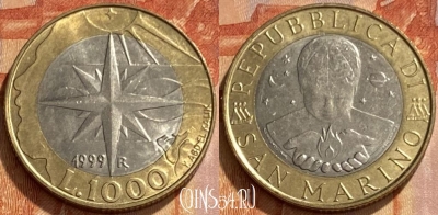 Сан-Марино 1000 лир 1999 года, KM# 395, 461q-190 ♛