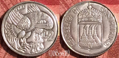 Сан-Марино 2 лиры 1973 года, KM# 23, 269i-059
