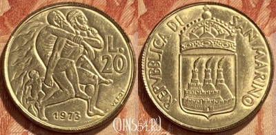 Сан-Марино 20 лир 1973 года, KM# 26, 461q-249 ♛