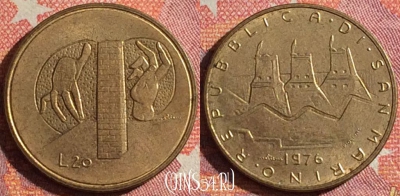 Сан-Марино 20 лир 1976 года, KM# 55, 348-075