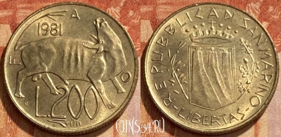 Сан-Марино 200 лир 1981 года, KM# 123, 461q-222 ♛