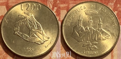 Сан-Марино 200 лир 1986 года, KM# 194, 461q-212 ♛