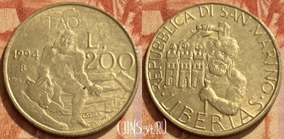 Сан-Марино 200 лир 1994 года, KM# 313, 461q-216 ♛