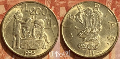 Сан-Марино 200 лир 1995 года, KM# 329, 461q-217 ♛