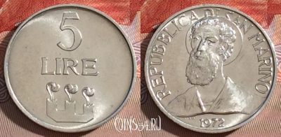 Сан-Марино 5 лир 1972 года, KM# 16, 065d-015