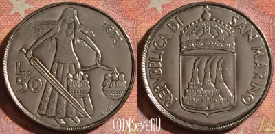 Сан-Марино 50 лир 1973 года, KM# 27, UNC, 071i-082