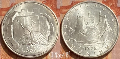 Сан-Марино 500 лир 1976 года Ag, KM# 58, 461q-175 ♛