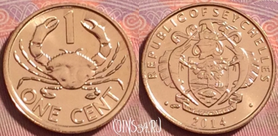 Сейшельские Острова 1 цент 2014 года, UNC, 129k-141