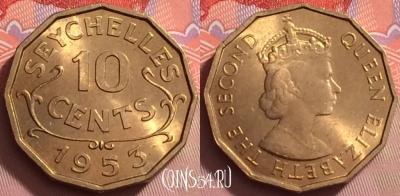 Сейшельские Острова 10 центов 1953 года, UNC, 121j-088