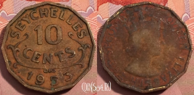 Сейшелы 10 центов 1953 года, KM# 10, a114-034