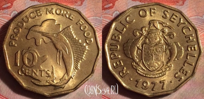 Сейшельские Острова 10 центов 1977 г., KM# 32, 100f-134