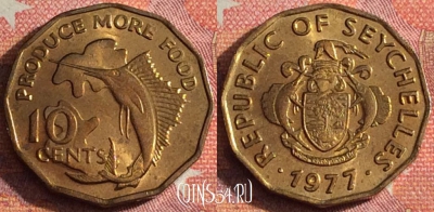 Сейшельские Острова 10 центов 1977 г., KM# 32, 357-099