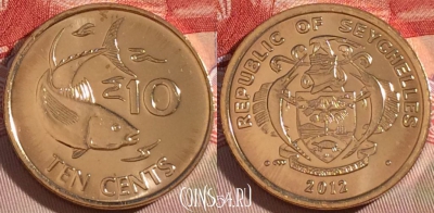Сейшелы 10 центов 2012 года, KM# 48a, UNC, 265-101