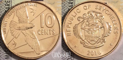 Сейшелы 10 центов 2016 года, Птица Саланган, UNC, 161-029