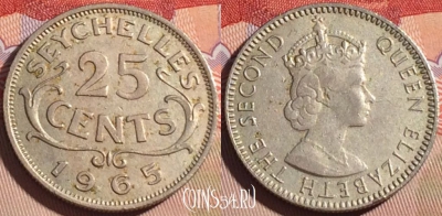 Сейшелы 25 центов 1965 года, KM# 11, 081b-078