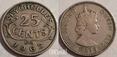 Сейшелы 25 центов 1965 года, KM# 11, b079-042