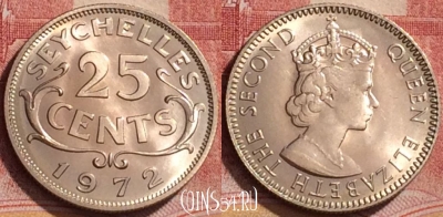 Сейшельские Острова 25 центов 1972 г., UNC, 164l-009