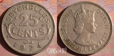Сейшельские Острова 25 центов 1974 г., KM# 11, 121f-072