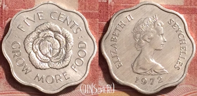 Сейшельские Острова 5 центов 1972, KM# 18, UNC, 163l-012