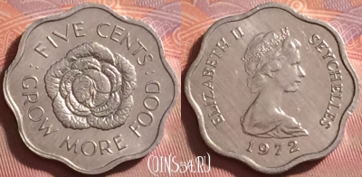 Сейшельские Острова 5 центов 1972, KM# 18, UNC, 333j-108