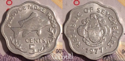 Сейшельские Острова 5 центов 1977 года, KM# 31, 183a-055