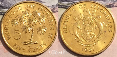 Сейшелы 5 центов 1981 года, KM# 43, 172-027