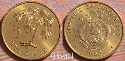 Сейшельские Острова 5 центов 1982 года, UNC, 138k-123
