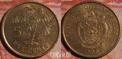 Сейшельские Острова 5 центов 1990 года, KM# 47, 161a-043
