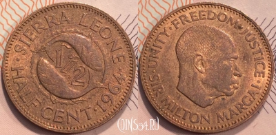 Сьерра-Леоне 1/2 цента 1964 года, KM 16, 115-006