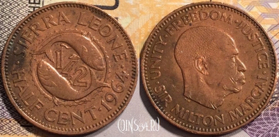 Сьерра-Леоне 1/2 цента 1964 года, KM# 16, 137-127