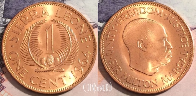 Сьерра-Леоне 1 цент, 1964 года, KM# 17, 166-019