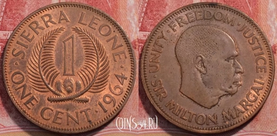 Сьерра-Леоне 1 цент 1964 года, KM# 17, 250-056