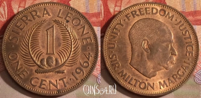 Сьерра-Леоне 1 цент 1964 года, KM# 17, 280b-051