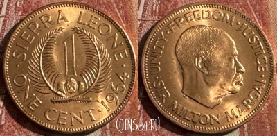 Сьерра-Леоне 1 цент 1964 года, KM# 17, UNC, s506s-006