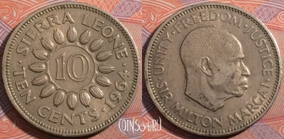 Сьерра-Леоне 10 центов 1964 года, KM# 19, 183-119