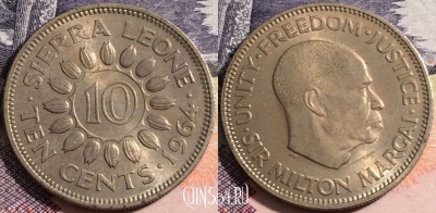 Сьерра-Леоне 10 центов 1964 года, KM# 19, a081-127