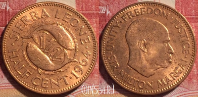 Сьерра-Леоне 1/2 цента, 1964 года, KM# 16, 072b-011