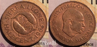 Сьерра-Леоне 1/2 цента 1964 года, KM# 16, 192a-058