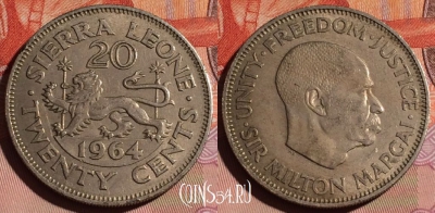 Сьерра-Леоне 20 центов 1964 года, KM# 20, 125c-006