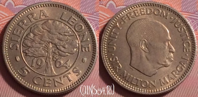 Сьерра-Леоне 5 центов 1964 года, KM# 18, UNC, 374j-120