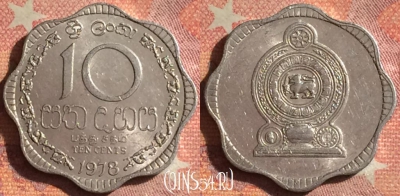 Шри-Ланка 10 центов 1978 года, KM# 140a, 132i-001