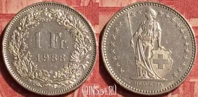 Швейцария 1 франк 1988 года, KM# 24a, 358o-135